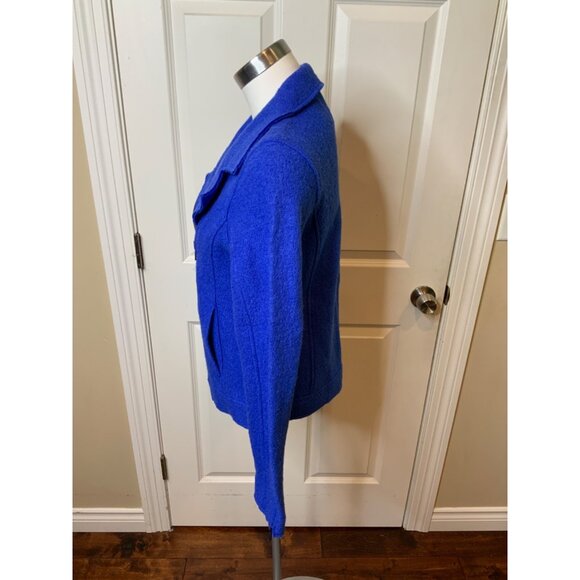 Tahari Blue Boiled Wool Asymmetrical Zip Moto Jacket, Size Small - Picture 4 of 5